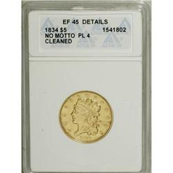 1834 $5 Plain 4 ANACS XF45 Details