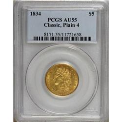 1834 $5 Classic Plain 4 AU55 PCGS
