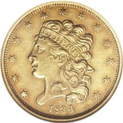 1834 $5 Plain 4 AU58 NGC