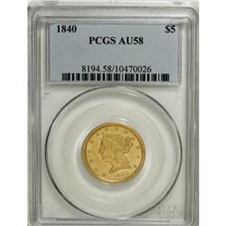 1840 $5 Narrow Mill AU58 PCGS