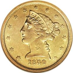 1840-O $5 Narrow Mill AU58 NGC