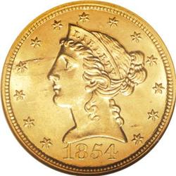 1854 $5 MS62 NGC