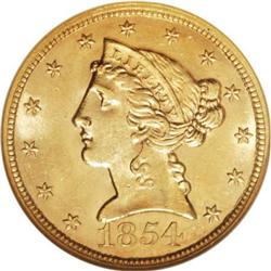 1854 $5 MS64 NGC