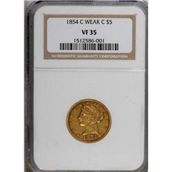 1854-C $5 Weak C VF35 NGC