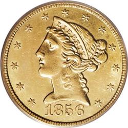 1856-S $5 AU58 PCGS