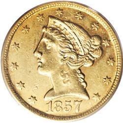 1857-C $5 AU58 PCGS
