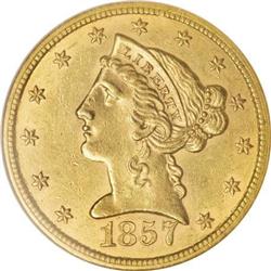 1857-S $5 MS61 NGC