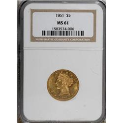1861 $5 MS61 NGC