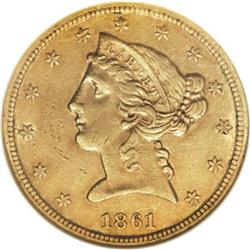1861-S $5 AU55 NGC