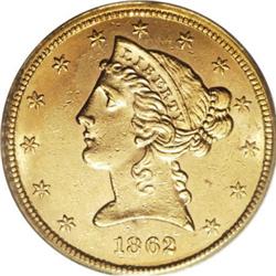1862 $5 AU58 PCGS
