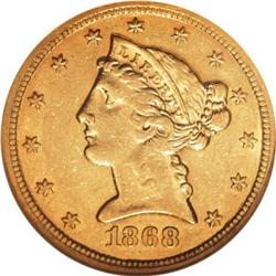 1868-S $5 AU50 NGC
