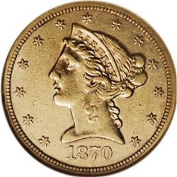 1870-S $5 AU50 NGC