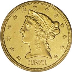 1871-CC $5 AU55 PCGS
