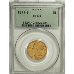 1871-S $5 XF40 PCGS