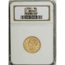 1880 $5 MS64 NGC