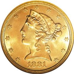 1881 $5 MS66 NGC