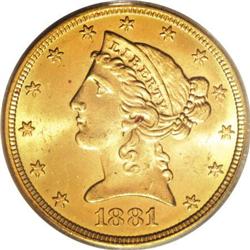 1881-S $5 MS65 PCGS