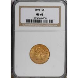 1891 $5 MS62 NGC