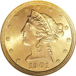 1901 $5 MS67 NGC