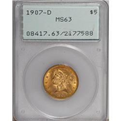 1907-D $5 MS63 PCGS