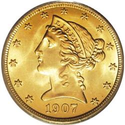 1907-D $5 MS67 PCGS