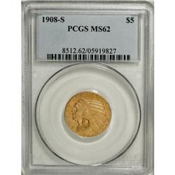 1908-S $5 MS62 PCGS