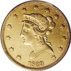 1839 $10 Type of 1838, Large Letters AU53 PCGS