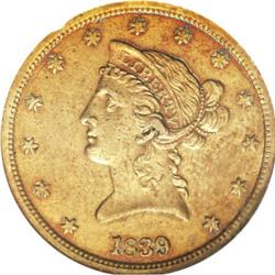 1839 $10 Type of 1840, Small Letters XF45 ANACS