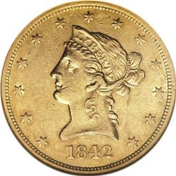 1842 $10 Large Date AU55 NGC