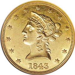1843 $10 AU58 NGC