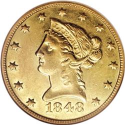 1848-O $10 AU55 NGC