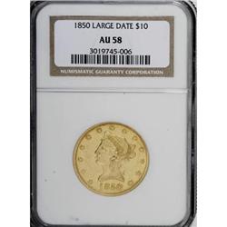 1850 $10 Large Date AU58 NGC