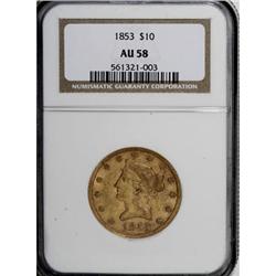 1853 $10 AU58 NGC