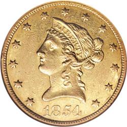 1854-O $10 Small Date AU55 NGC
