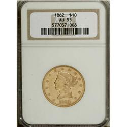 1862 $10 AU55 NGC