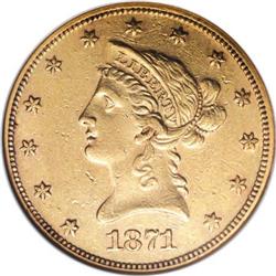 1871 $10 AU55 NGC