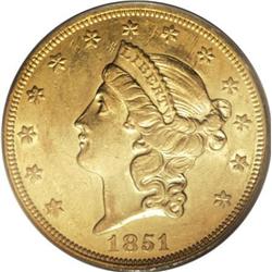 1851 $20 AU55 PCGS