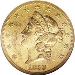 1853-O $20 AU53 NGC