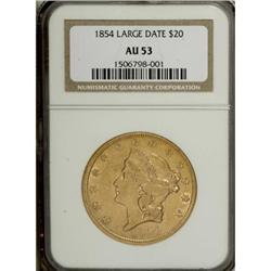 1854 $20 Small Date AU53 NGC