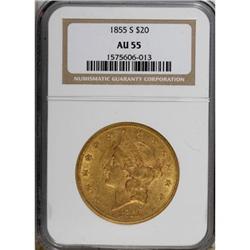 1855-S $20 AU55 NGC
