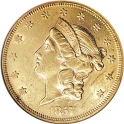 1857 $20 AU58 NGC
