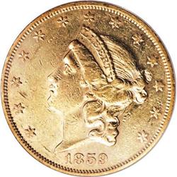 1859 $20 AU53 PCGS