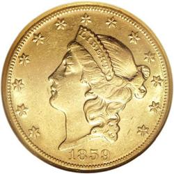 1859-S $20 AU55 NGC