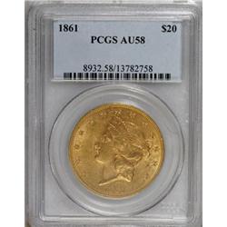 1861 $20 AU58 PCGS