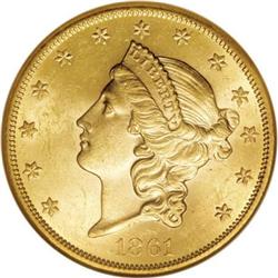 1861 $20 MS61 NGC