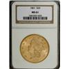 Image 3 : 1861 $20 MS61 NGC