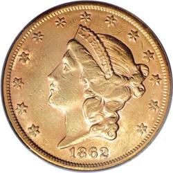 1862-S $20 AU55 PCGS
