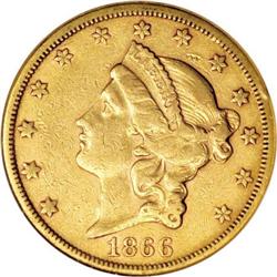 1866-S $20 No Motto XF45 NGC