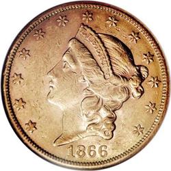 1866-S $20 No Motto AU55 NGC