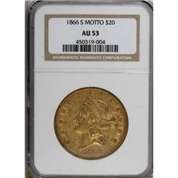 1866-S $20 Motto AU53 NGC